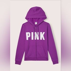 PINK VS Full Zip Up Hoodie Couture Fushia Sans Logo NWOT